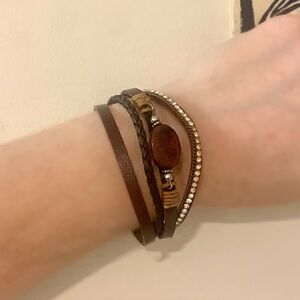 Woman’s multi strand Brown Leather Wrap cuff Bracelet with magnetic closure